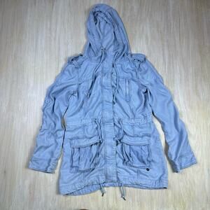 Lorna Jane LJ Black Chambray Denim Casual Outdoor Parka Hooded Jacket Medium